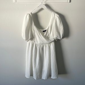 Lulus Little Bit In Love White Surplice Puff Sleeve Mini Dress